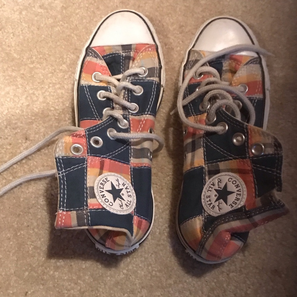 Converse  High-Top Sneakers - Blue and Orange Plaid